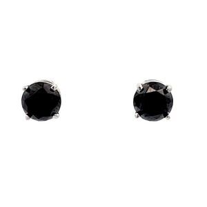 SJM 14K White Gold 8mm Round Black Diamond Stud Earrings Heavy Duty Backs